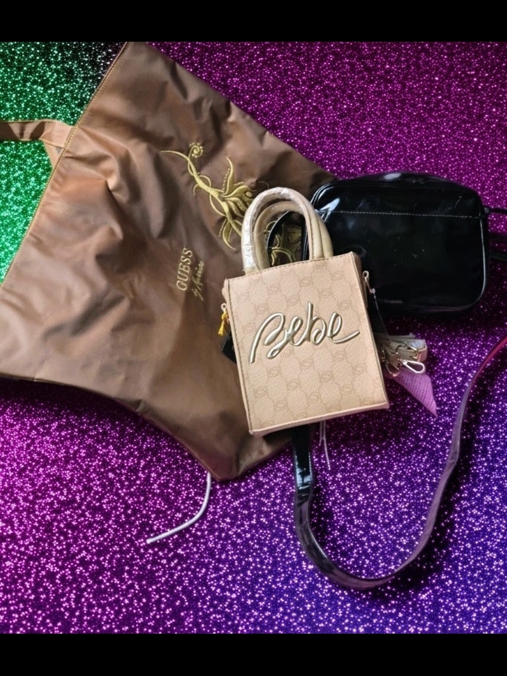 Mixed Lot 3 bebe Beige Mini Tote with Signature Script Logo